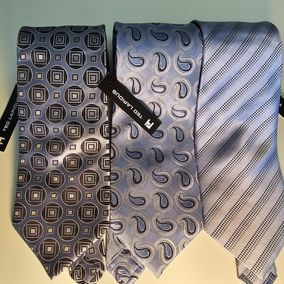 NEW 100% Silk Vintage Ted Lapidus Blue Tie Bundle - Picture 2 of 7